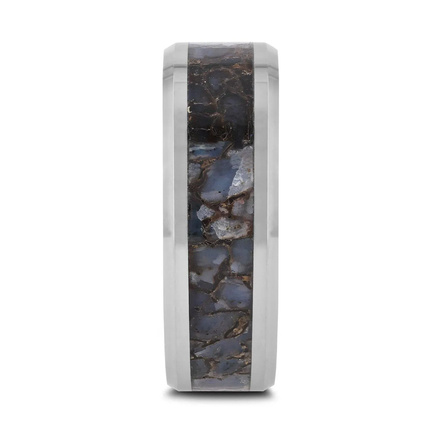 Thorsten DEVONIAN Blue Dinosaur Bone Inlaid Tungsten Carbide Ring - 4mm or 8mm