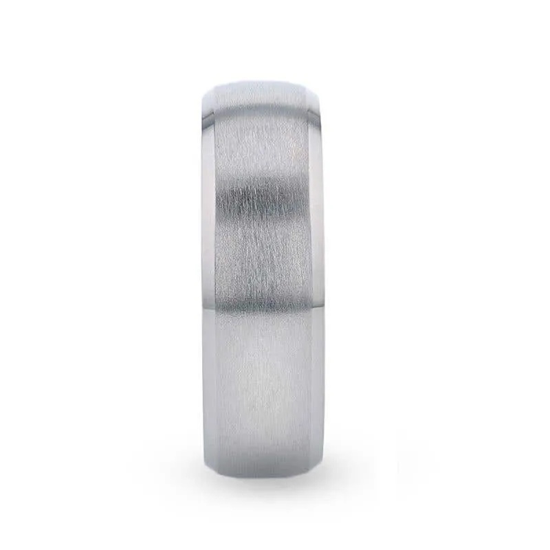 Thorsten DUSTIN Chrome-Plated Titanium Domed Brushed Center Men's Wedding Ring with Polished Beveled Edges - 8mm