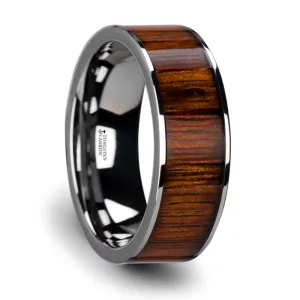 Thorsten Kalani Flat Tungsten Carbide Wedding Band w/ Rare Koa Wood Inlay & Polished Edges (6-10mm) W3753-TCKW