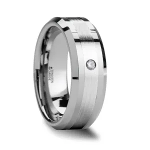 Thorsten LAURENT Platinum Inlaid Beveled Tungsten Ring with Diamond - 8mm