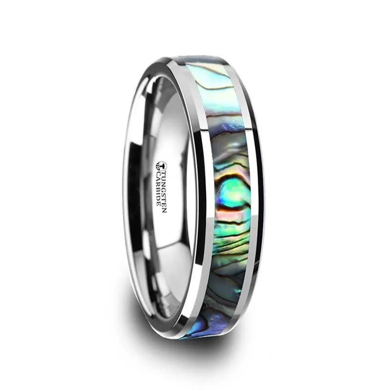 Thorsten MAUI Tungsten Wedding Band with Mother of Pearl Inlay - 4mm - 10mm