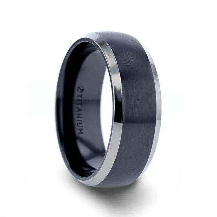 Thorsten NOLAN Brushed Domed Black Titanium Wedding Band with Polished Beveled Edges - 8mm