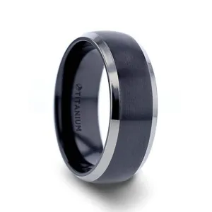 Thorsten NOLAN Brushed Domed Black Titanium Wedding Band with Polished Beveled Edges - 8mm