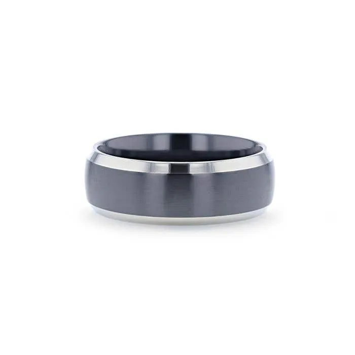 Thorsten NOLAN Brushed Domed Black Titanium Wedding Band with Polished Beveled Edges - 8mm