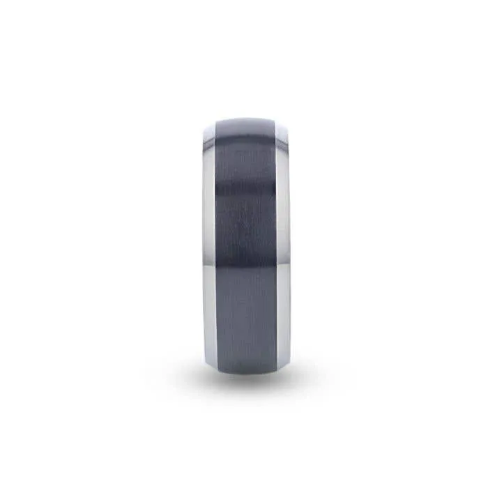 Thorsten NOLAN Brushed Domed Black Titanium Wedding Band with Polished Beveled Edges - 8mm