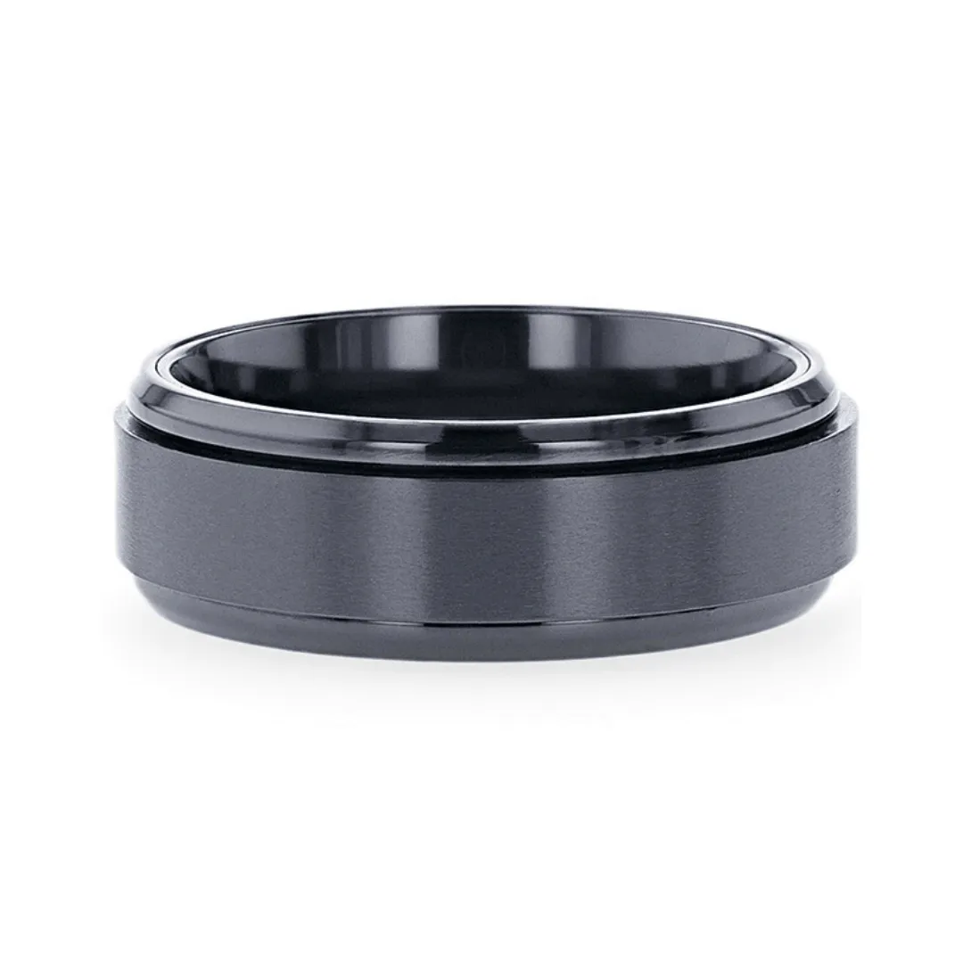 Thorsten PHANTOM Black Titanium Brushed Center Spinner Men's Wedding Ring With Spinning Polished Base - 8mm