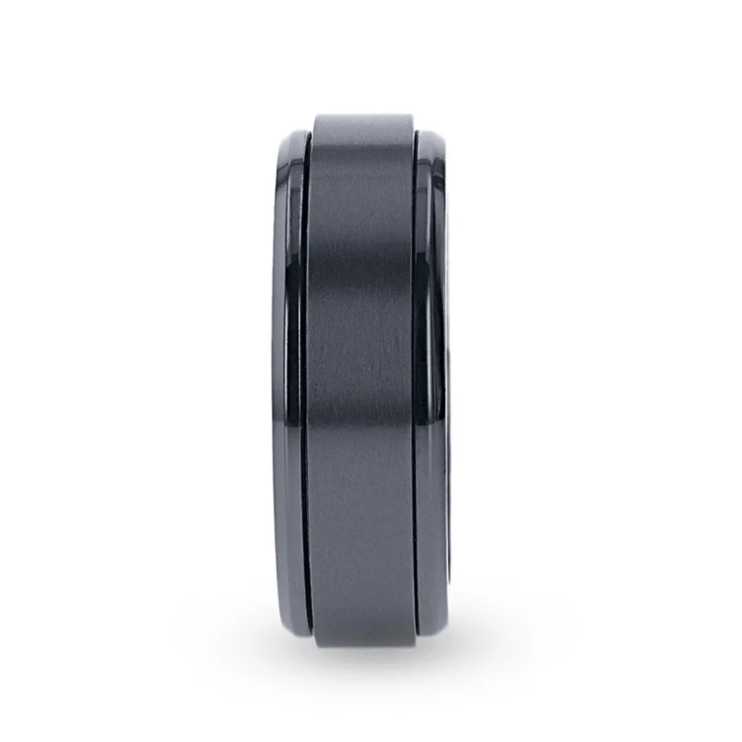 Thorsten PHANTOM Black Titanium Brushed Center Spinner Men's Wedding Ring With Spinning Polished Base - 8mm