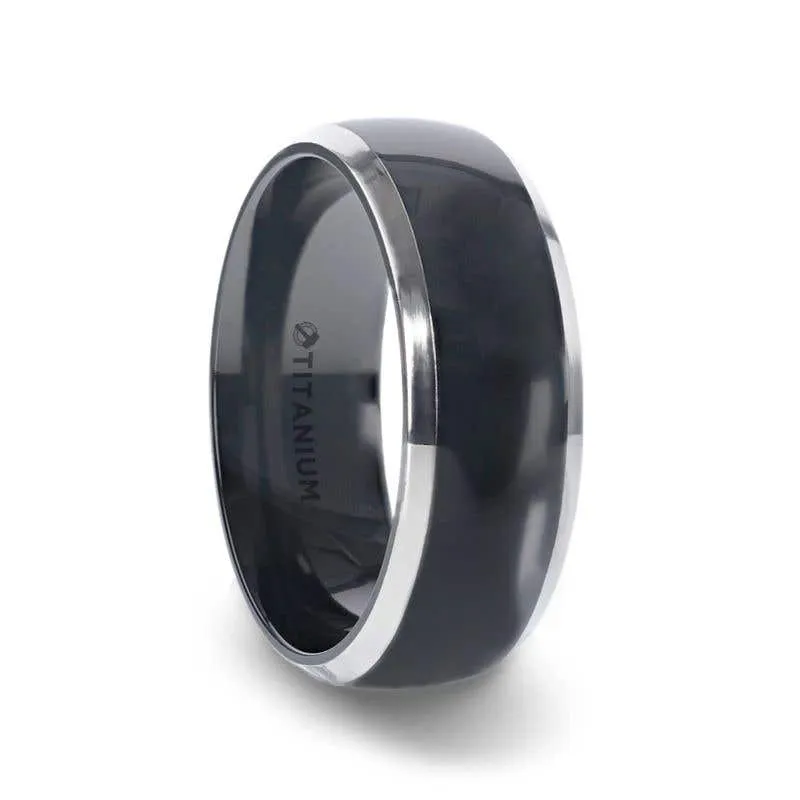 Thorsten SALEEN Domed Polished Finish Black Titanium Men's Wedding Ring With Beveled Polished Edges - 8mm