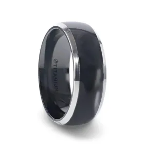 Thorsten SALEEN Domed Polished Finish Black Titanium Men's Wedding Ring With Beveled Polished Edges - 8mm