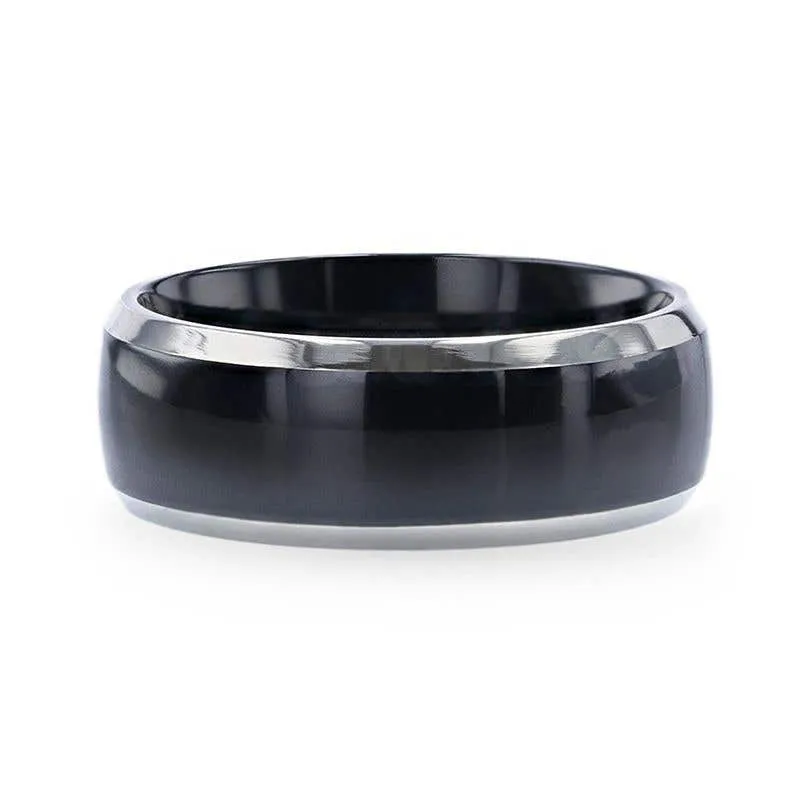 Thorsten SALEEN Domed Polished Finish Black Titanium Men's Wedding Ring With Beveled Polished Edges - 8mm