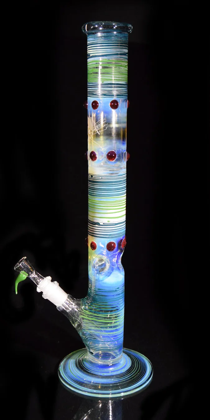 Throwback Bong with Blue and Green Wrap Bands & Red Accents by Phil Sundling