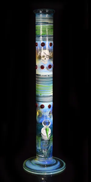 Throwback Bong with Blue and Green Wrap Bands & Red Accents by Phil Sundling