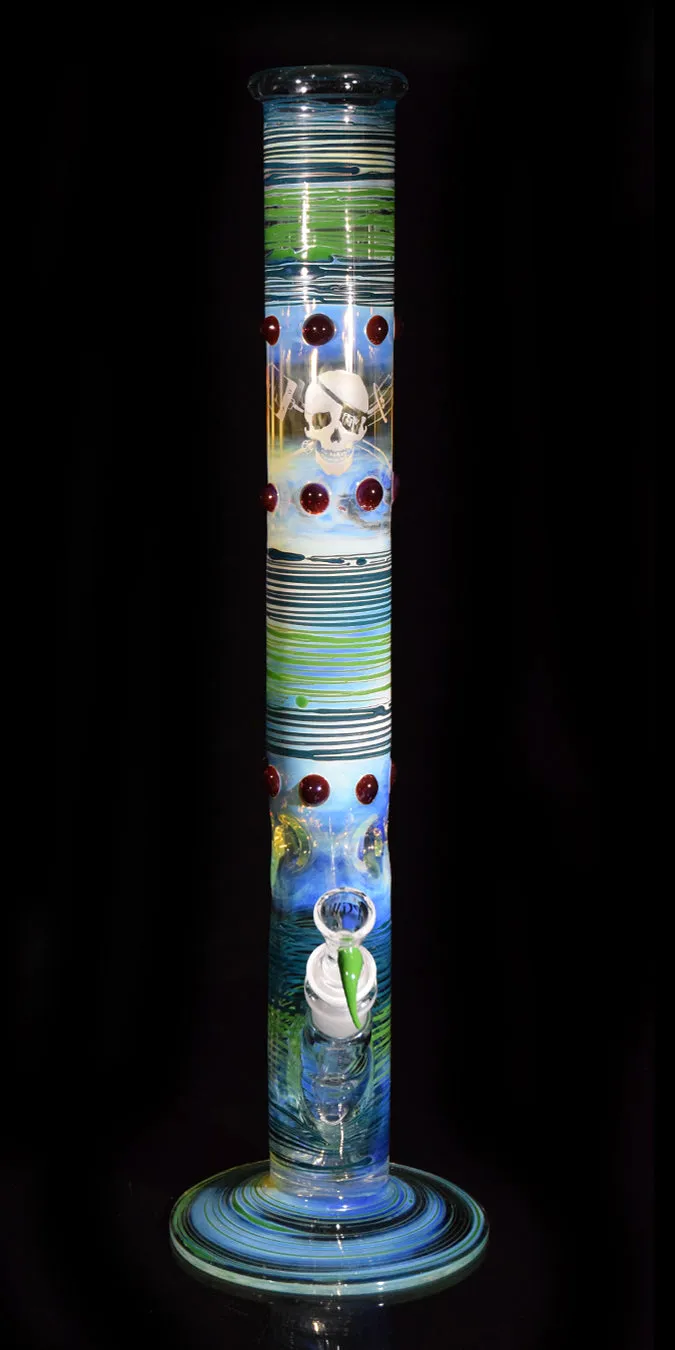 Throwback Bong with Blue and Green Wrap Bands & Red Accents by Phil Sundling