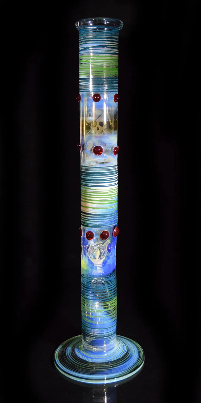 Throwback Bong with Blue and Green Wrap Bands & Red Accents by Phil Sundling
