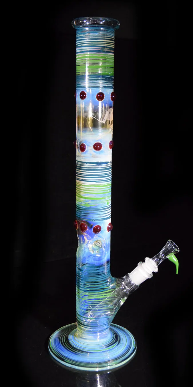 Throwback Bong with Blue and Green Wrap Bands & Red Accents by Phil Sundling