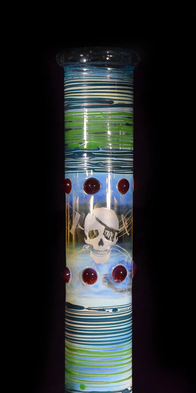 Throwback Bong with Blue and Green Wrap Bands & Red Accents by Phil Sundling