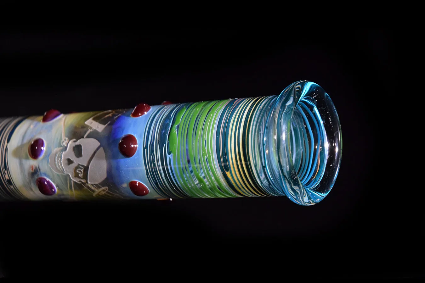 Throwback Bong with Blue and Green Wrap Bands & Red Accents by Phil Sundling