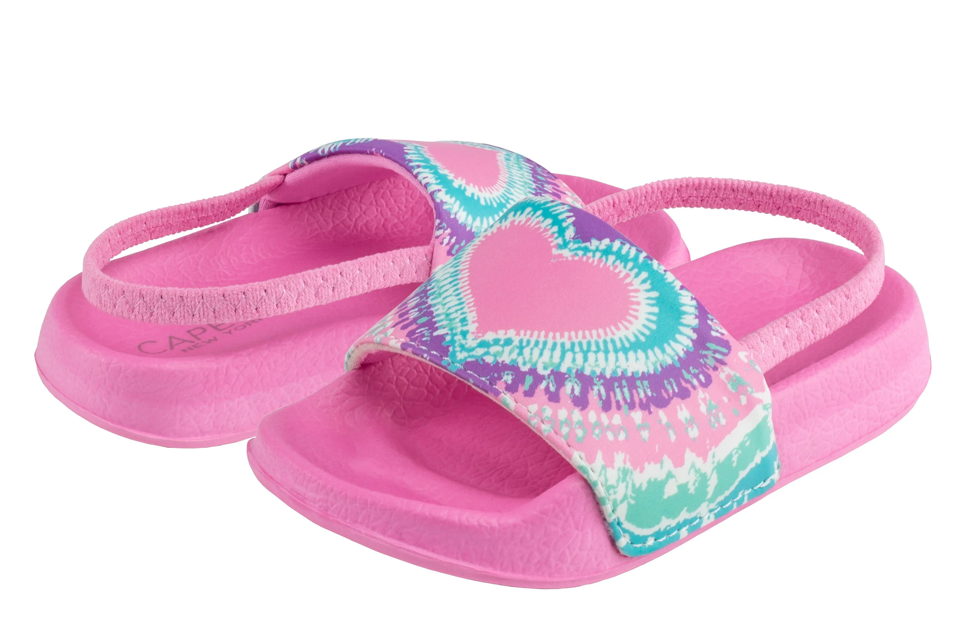 Toddler Girls Heart Tie Dye Printed Slide with Elastic Backstrap