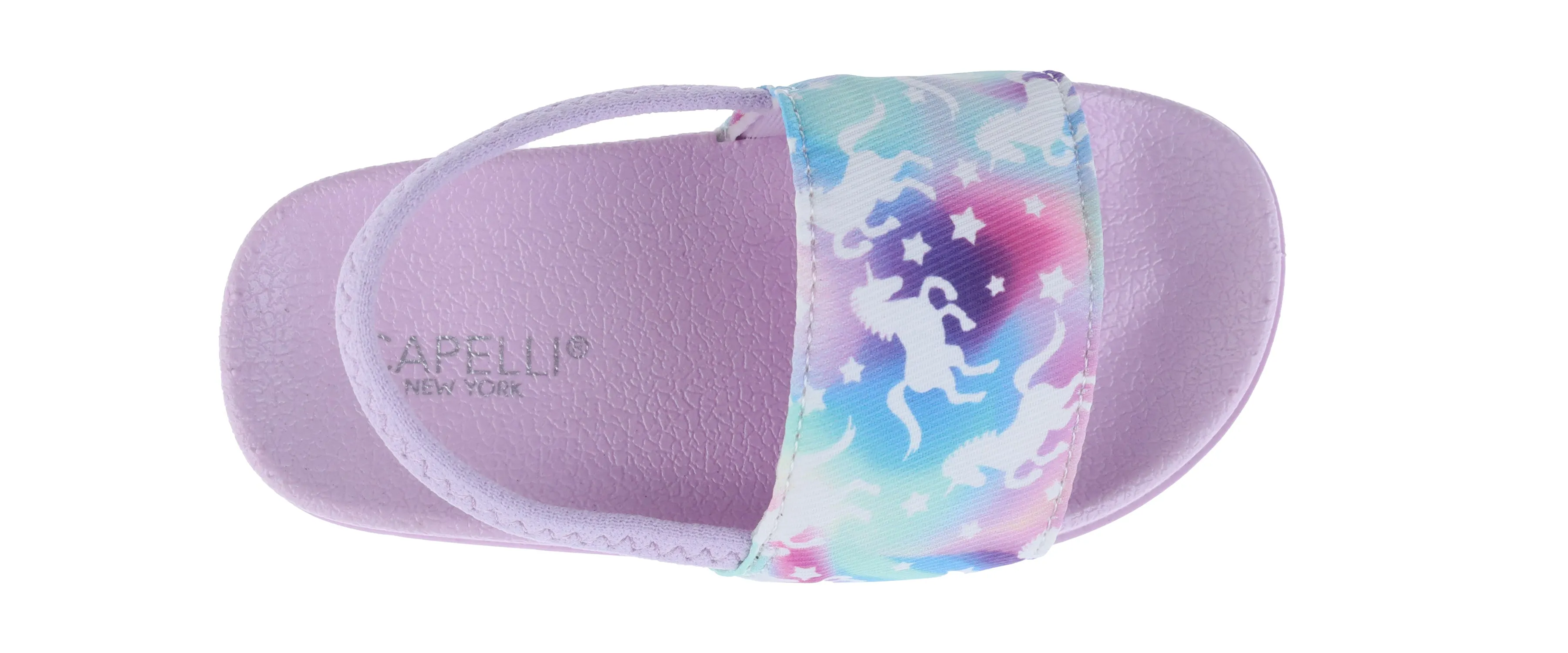 Toddler Girls Rainbow Unicorn Printed Slide with Elastic Backstrap