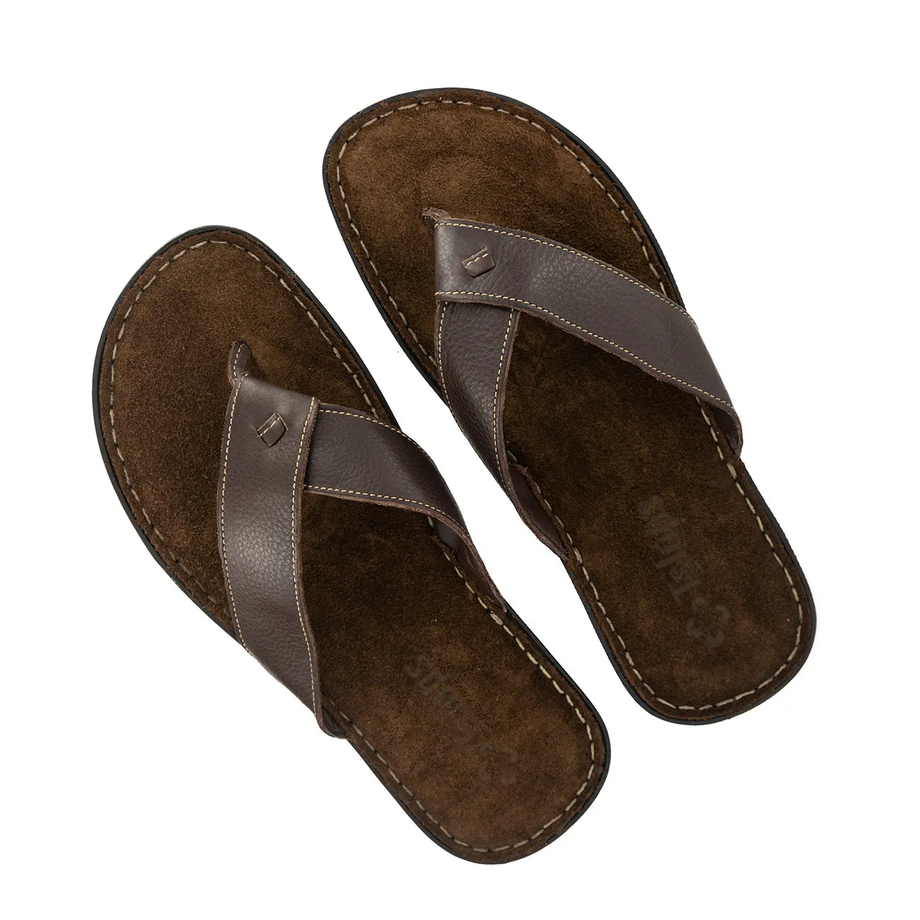Umhlanga : Mens Leather Tslops Sandal in Choc Natan