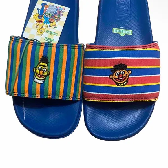 Vans Sesame Street Bert Ernie Slides Blue La Costa Sandal Men’s Checkered Unisex
