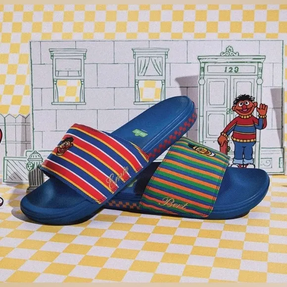 Vans Sesame Street Bert Ernie Slides Blue La Costa Sandal Men’s Checkered Unisex