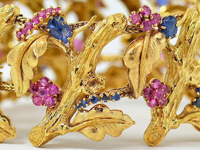 Vintage J Rossi 18K Yellow Gold Ruby & Sapphire Bracelet. Very Rare & Gorgeous