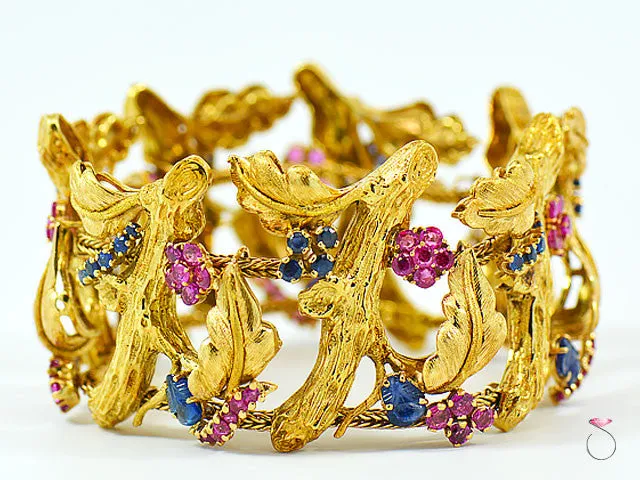 Vintage J Rossi 18K Yellow Gold Ruby & Sapphire Bracelet. Very Rare & Gorgeous