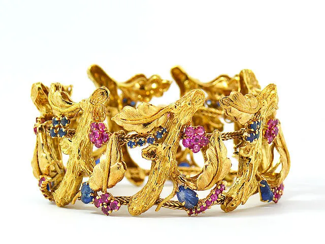 Vintage J Rossi 18K Yellow Gold Ruby & Sapphire Bracelet. Very Rare & Gorgeous