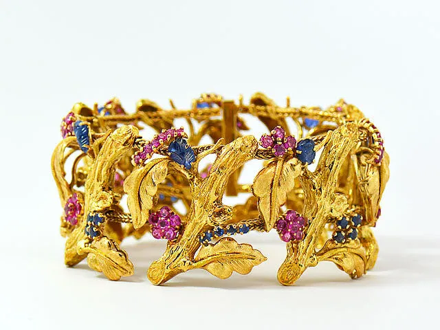 Vintage J Rossi 18K Yellow Gold Ruby & Sapphire Bracelet. Very Rare & Gorgeous