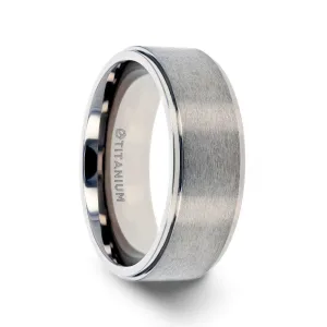 VIRDEN Brushed Men’s Titanium Wedding Ring Polished Step Edges - 6mm - 8mm