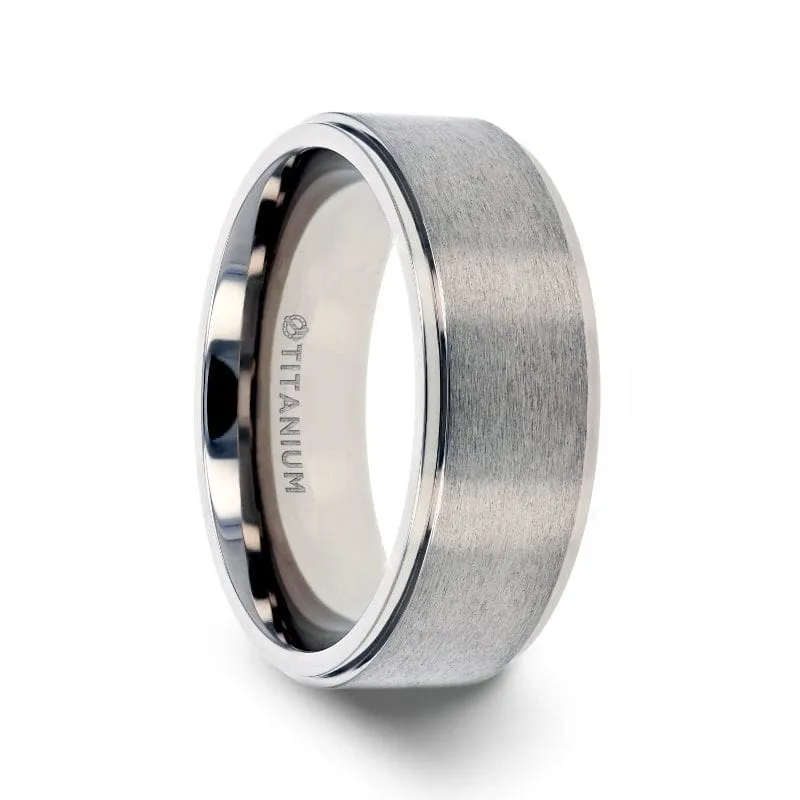 VIRDEN Brushed Men’s Titanium Wedding Ring Polished Step Edges - 6mm - 8mm