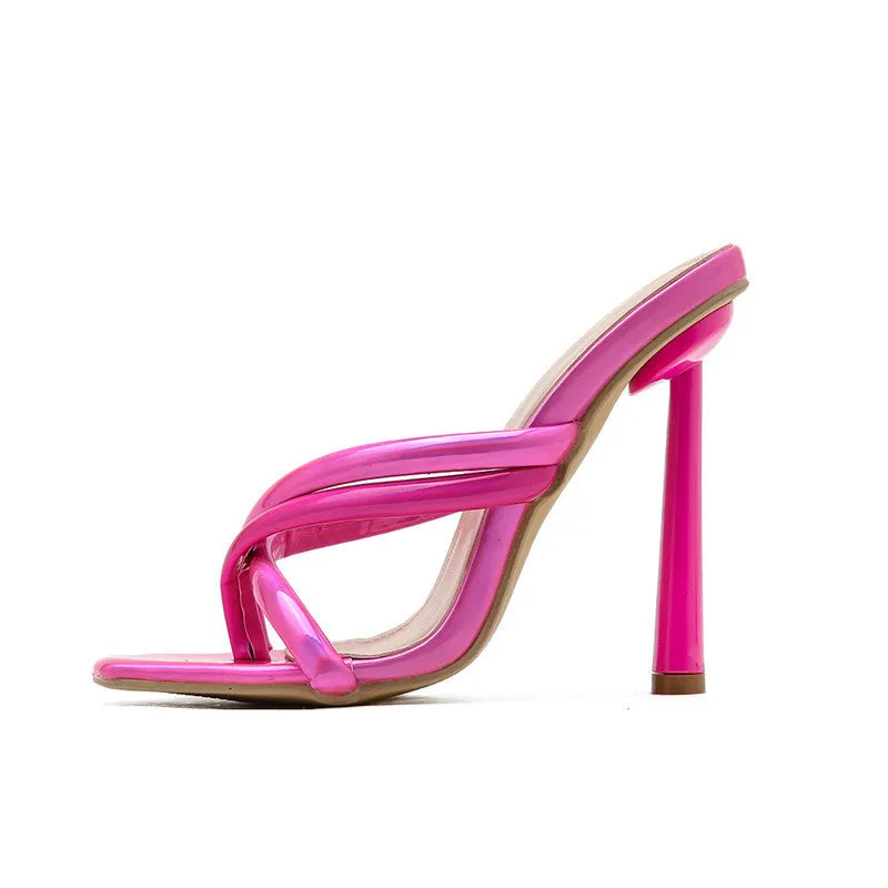 Women Pumps Slippers Female Square toe Womens Slipper Sandals Sexy Mules high heel Slides Ladies Summer Rome shoes size 41 42