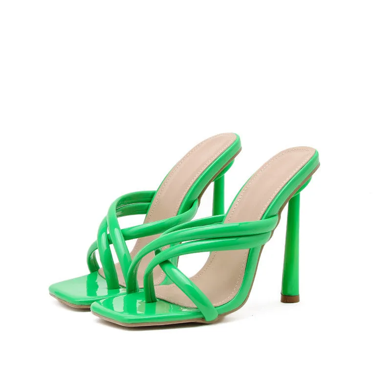 Women Pumps Slippers Female Square toe Womens Slipper Sandals Sexy Mules high heel Slides Ladies Summer Rome shoes size 41 42