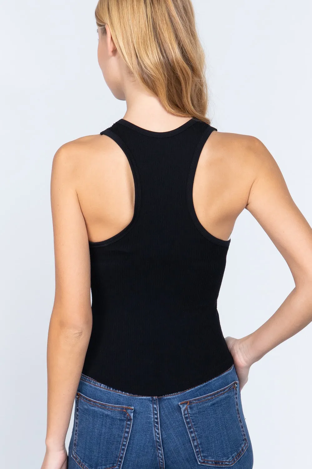 Women's ACTIVE BASIC Ribbed Round Neck Racerback Seamless Tank Top