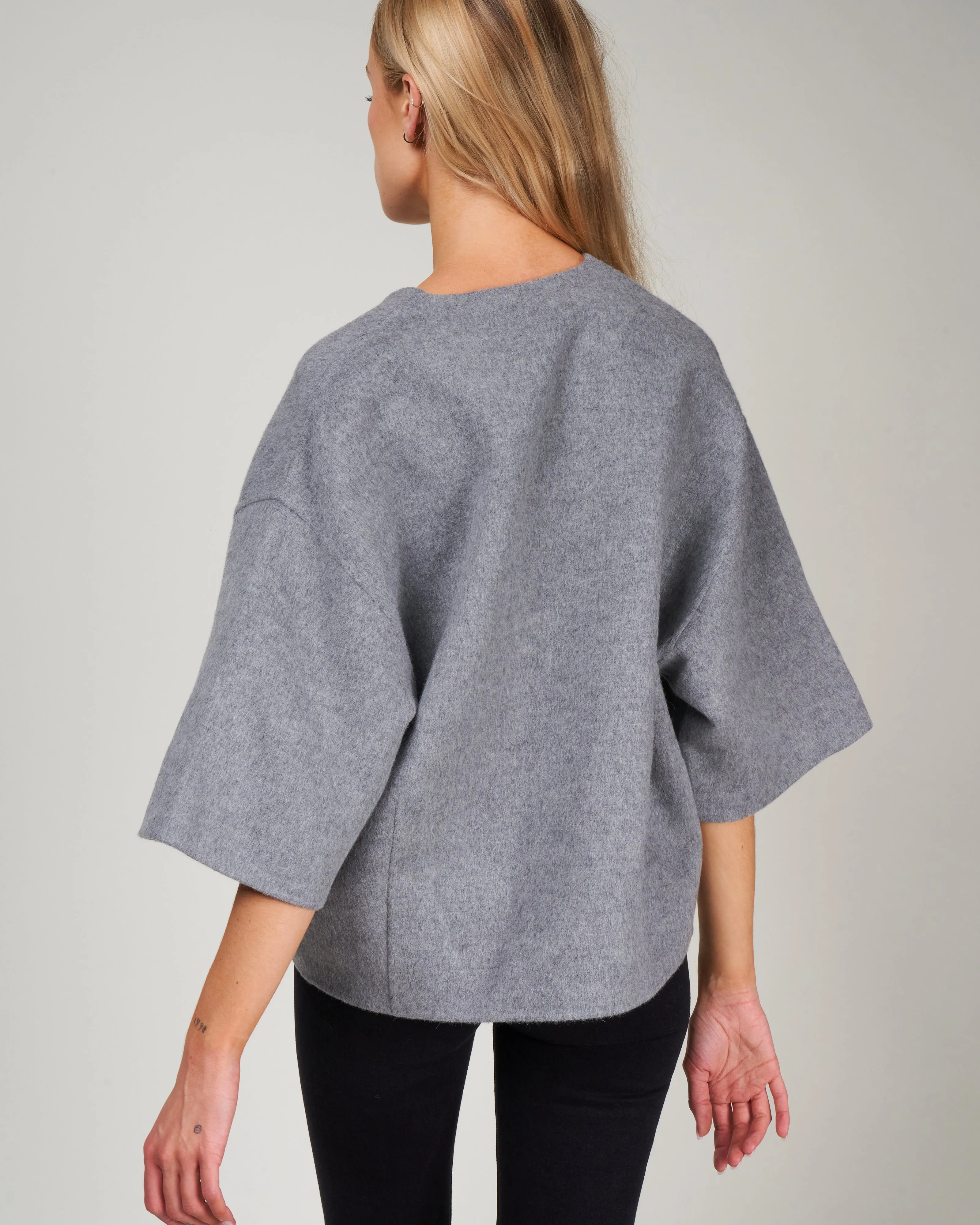 wool angora vneck top - medium heather grey