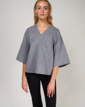 wool angora vneck top - medium heather grey