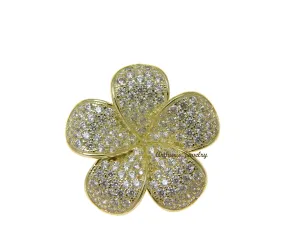 YELLOW GOLD PLATED 925 SILVER HAWAIIAN PLUMERIA FLOWER SLIDE PENDANT CZ 24MM