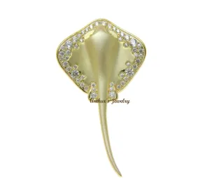 YELLOW GOLD PLATED 925 SILVER HAWAIIAN STINGRAY FISH SLIDE PENDANT CZ 21.25MM